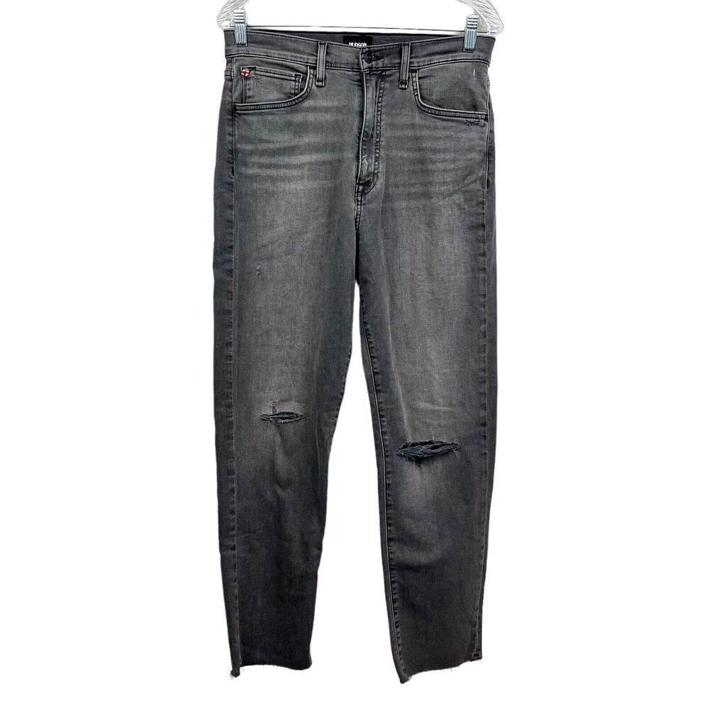 Hudson Womens Kass Jeans Straight Ankle Distressed Stretch Raw Hem Zip Gray 27*